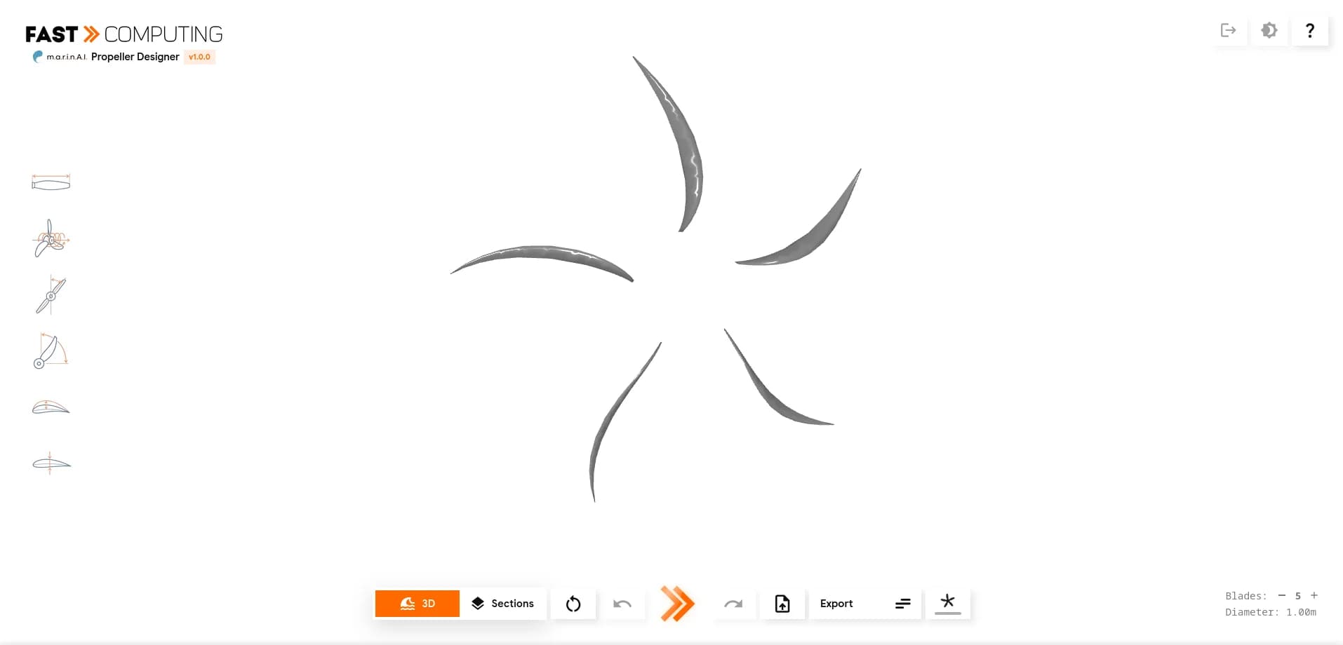 marinAI 3D propeller designer interface